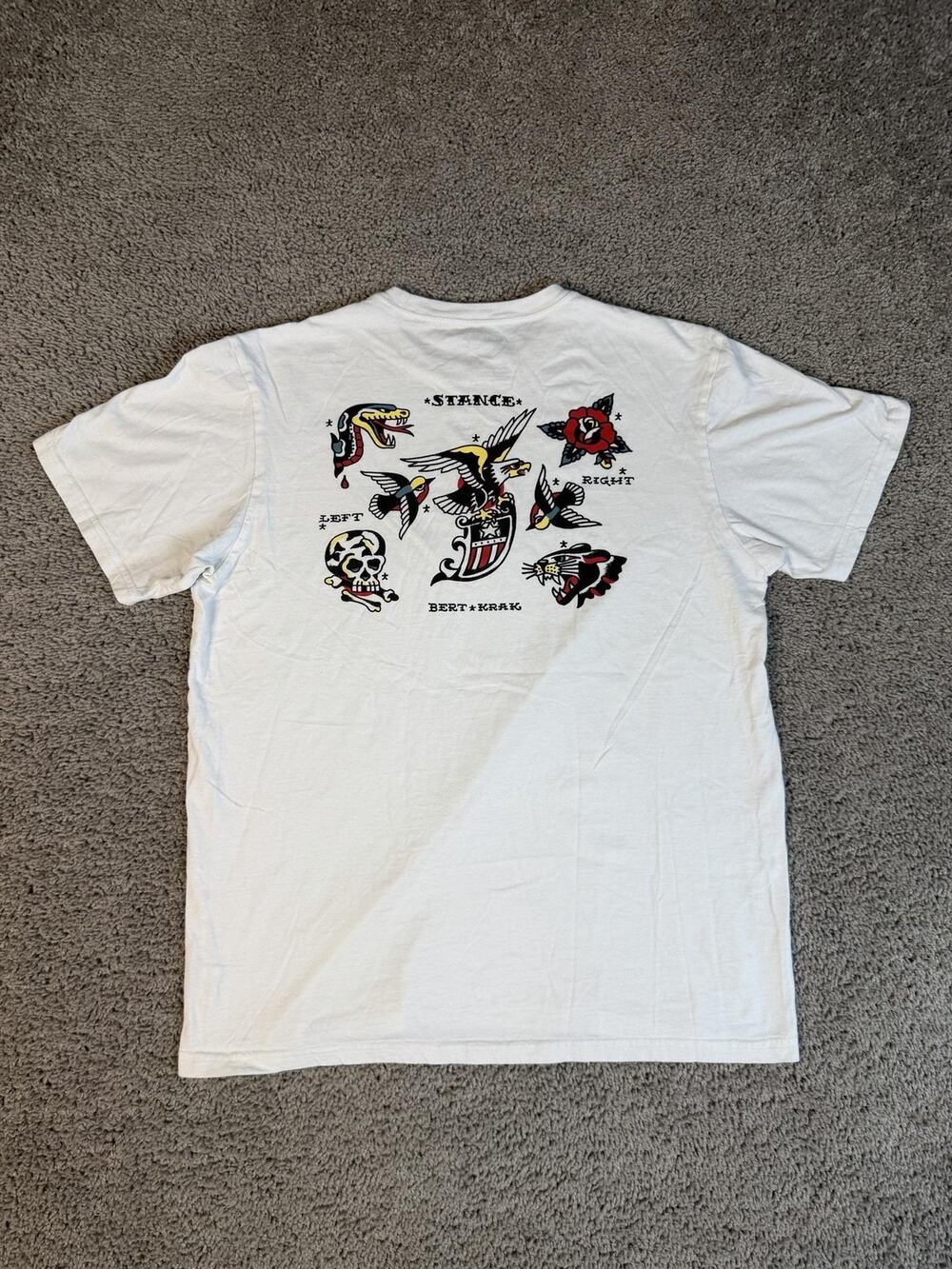 BERT KRAK X Stance Shirt Mens M White Graphic Crew Neck Cotton Regular Fit